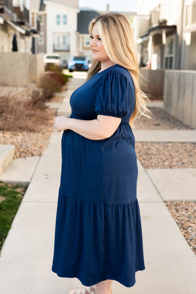Adria Navy Tiered Dress