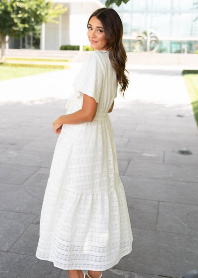 Alana Ivory Textured Tie Dress