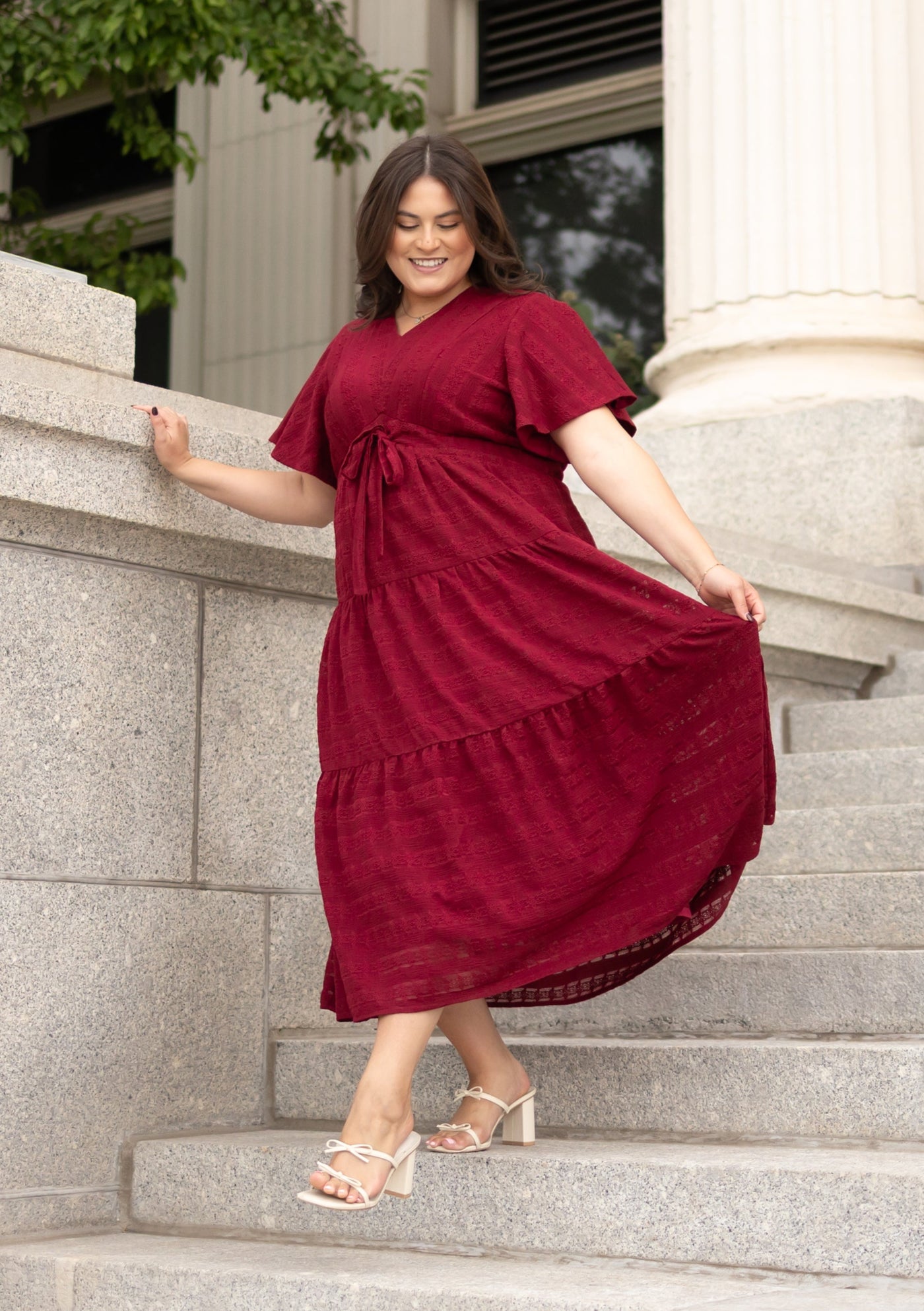 Modest Lena Lou maroon textured tie dress