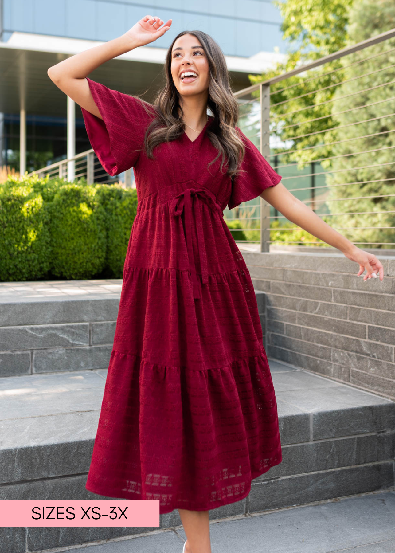Alana Maroon Textured Tie Dress