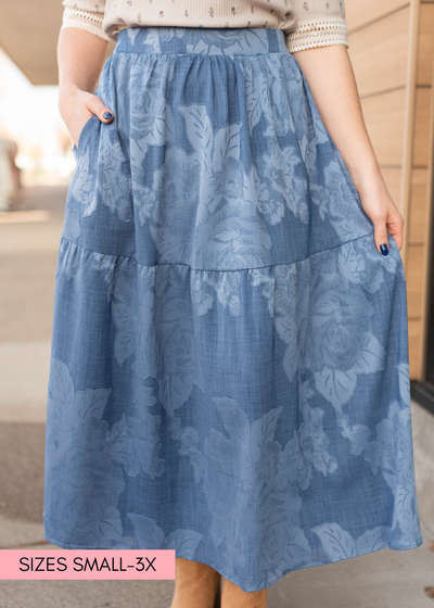 Chambray tiered skirt