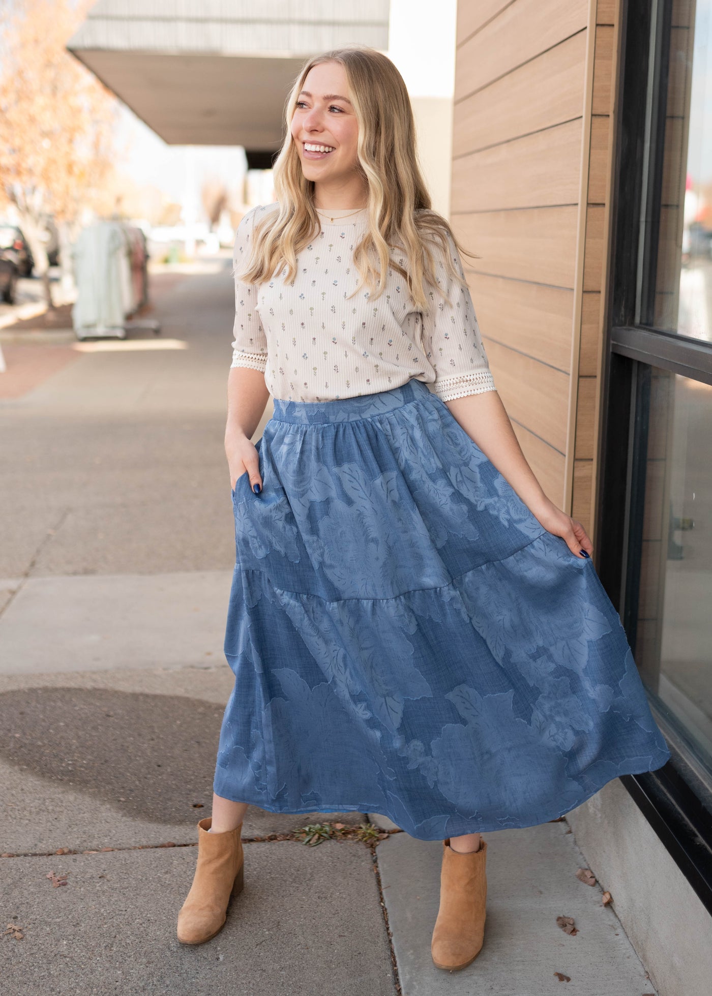Alex Chambray Tiered Skirt
