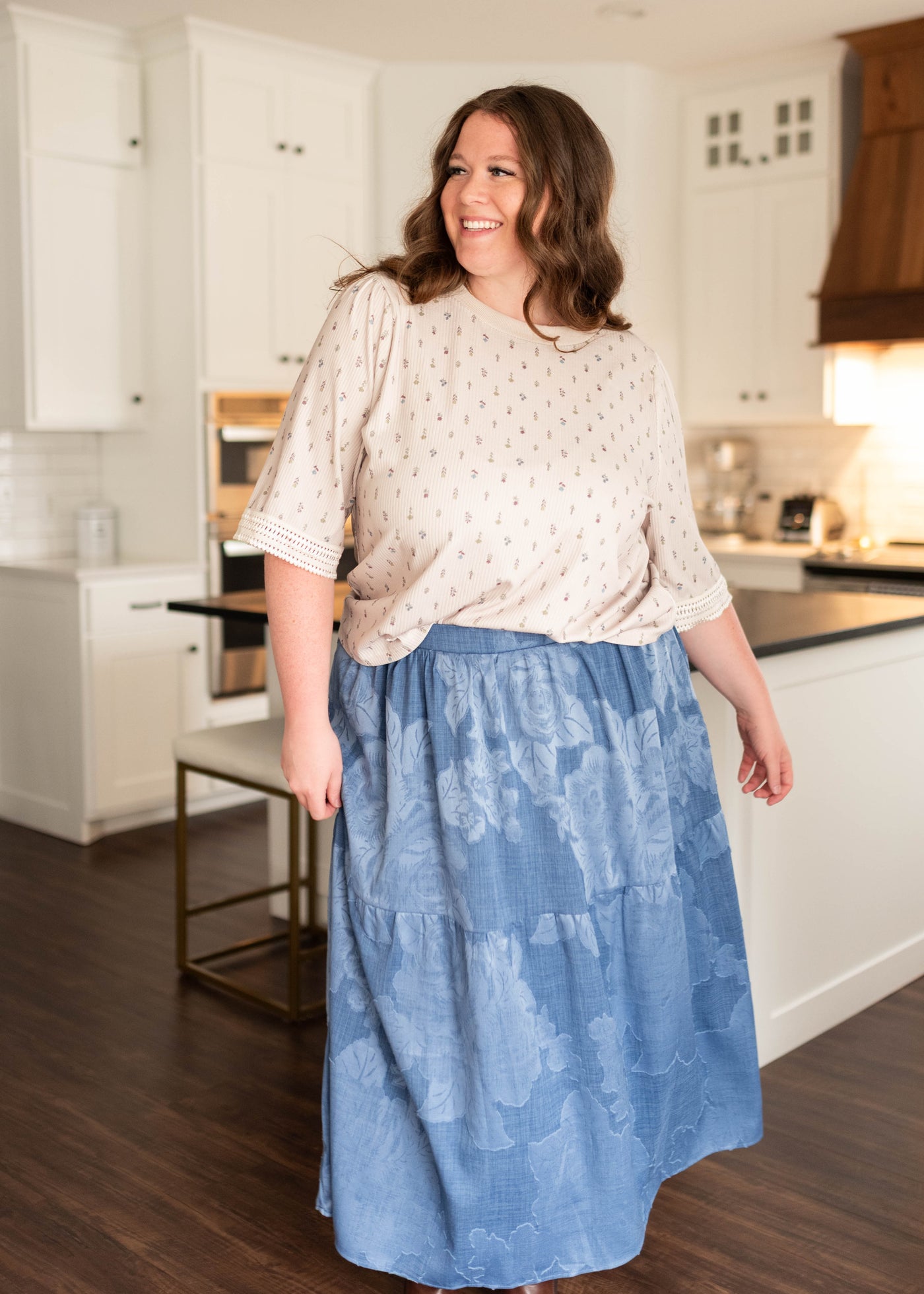 Exclusive Lena & Lou chambray tiered skirt
