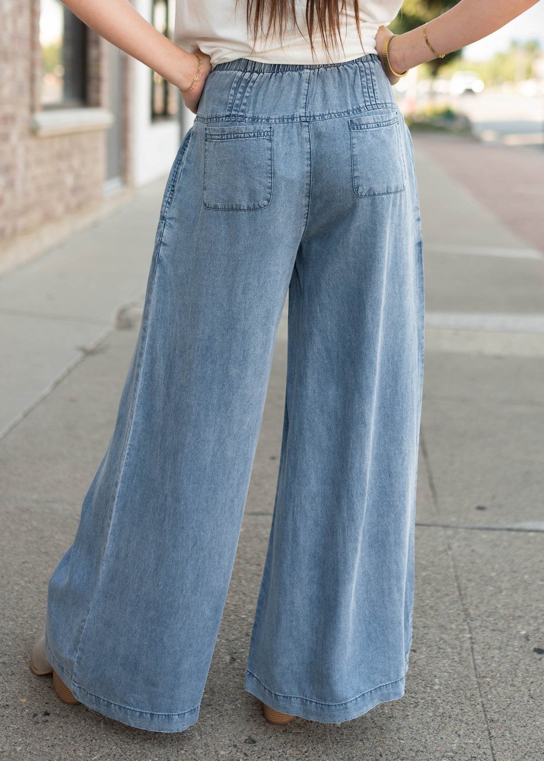 Alexandra Chambray Pleated Wide Leg Pants | Lena Layne