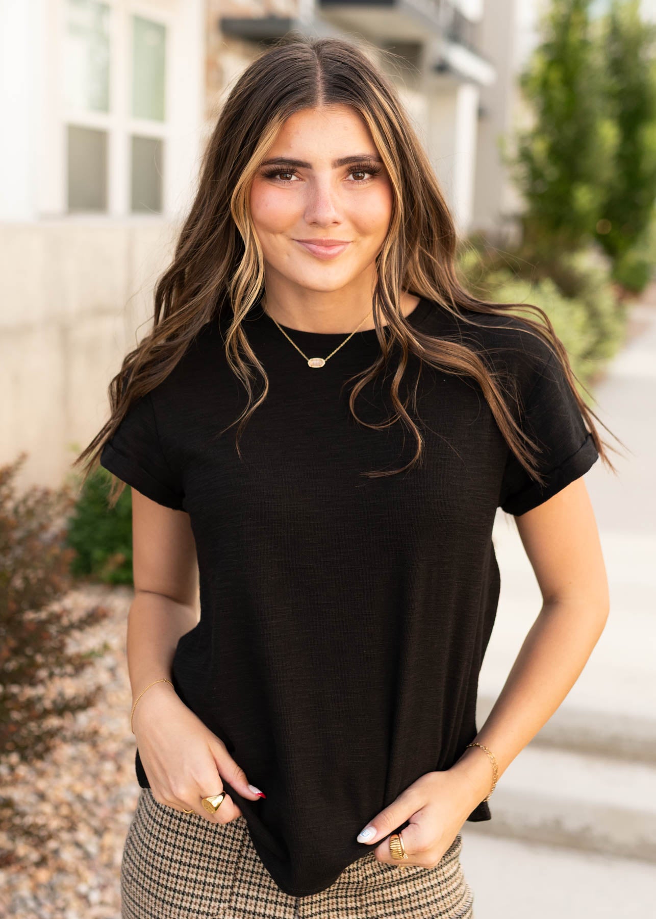 Modest short sleeve black top