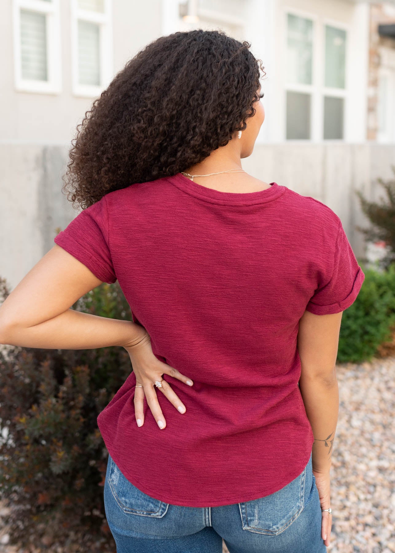 Back view of the burgundy top
