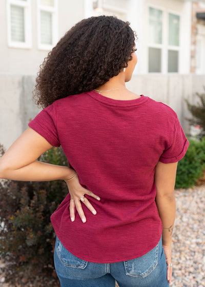Back view of the burgundy top