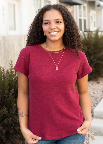 Short sleeve burgundy top
