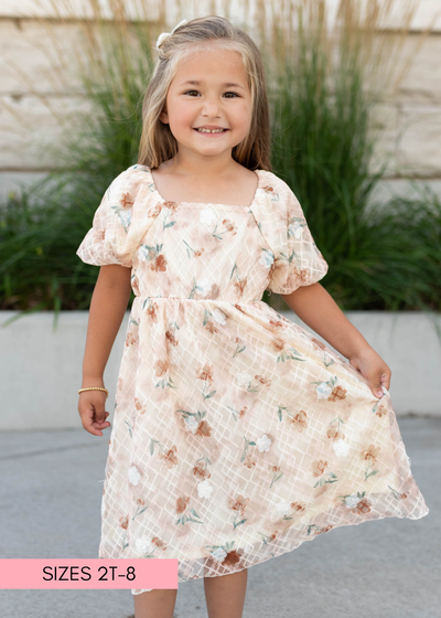 Modest ivory floral lace little girls dress
