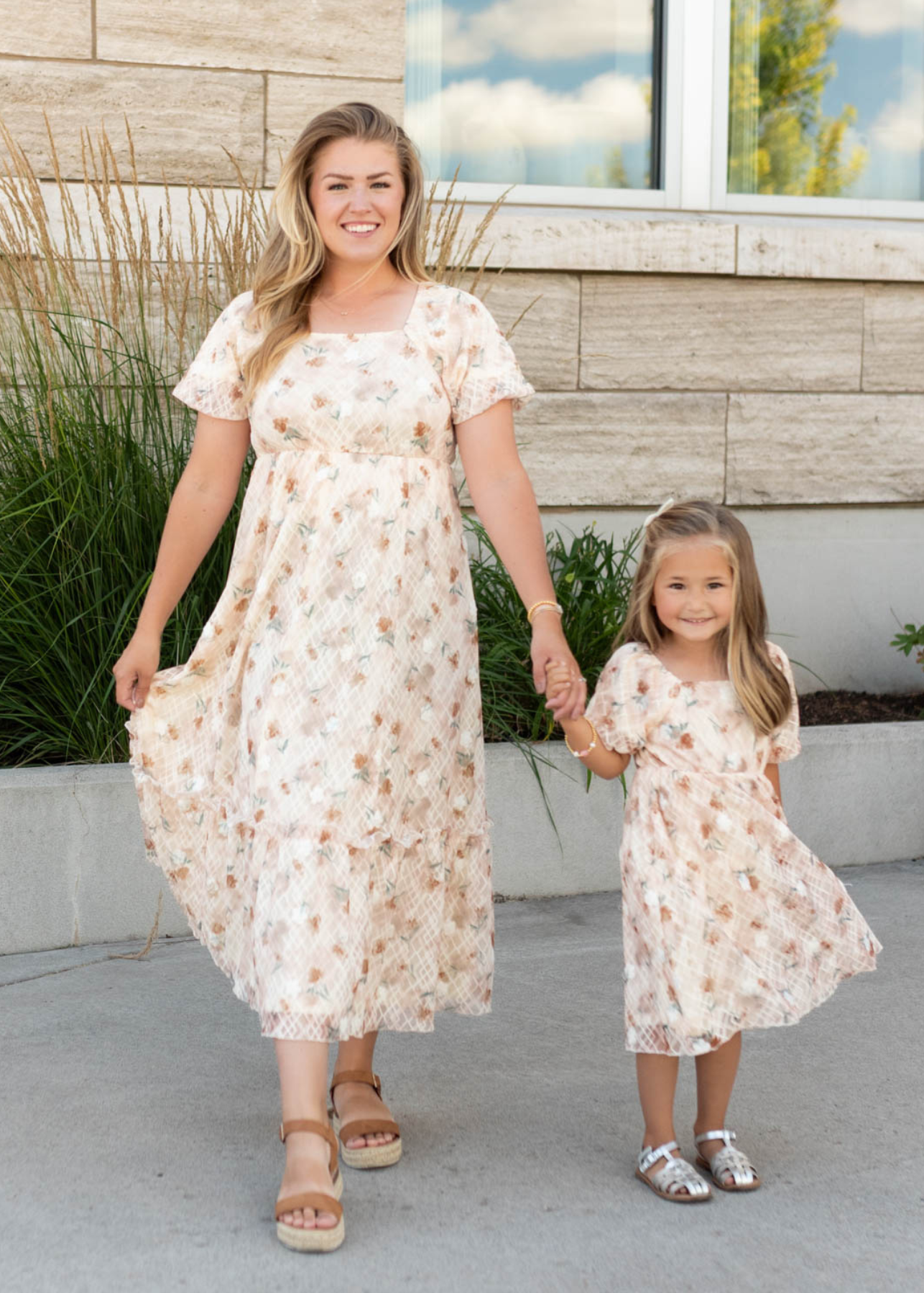 Modest mommy and me floral lace little girls dress