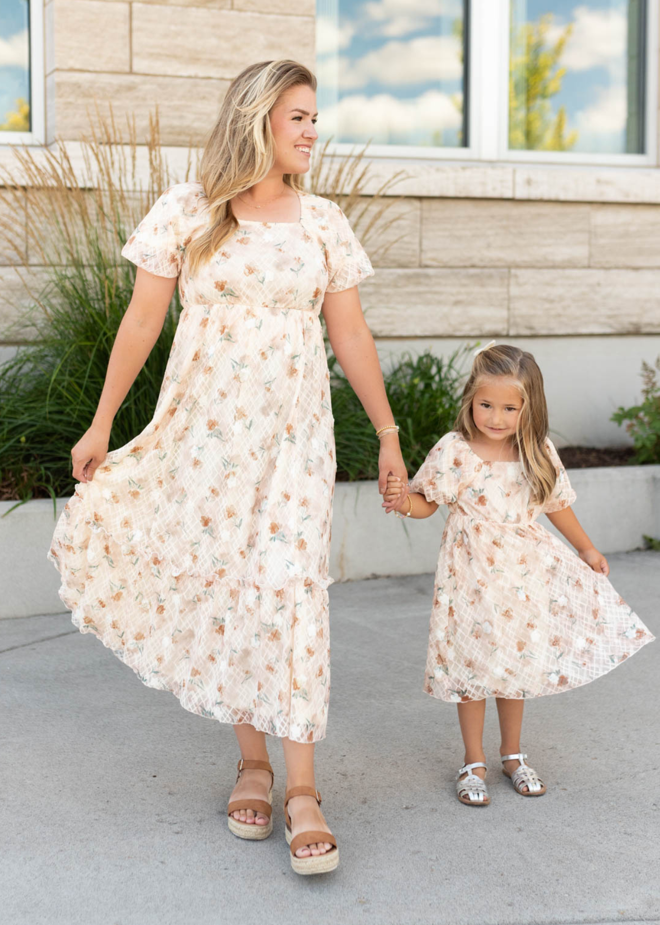 Modest floral lace little girls dress