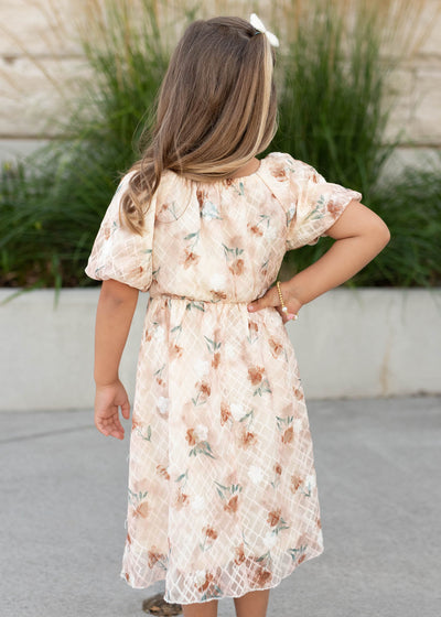 Back view o the floral lace little girls dress