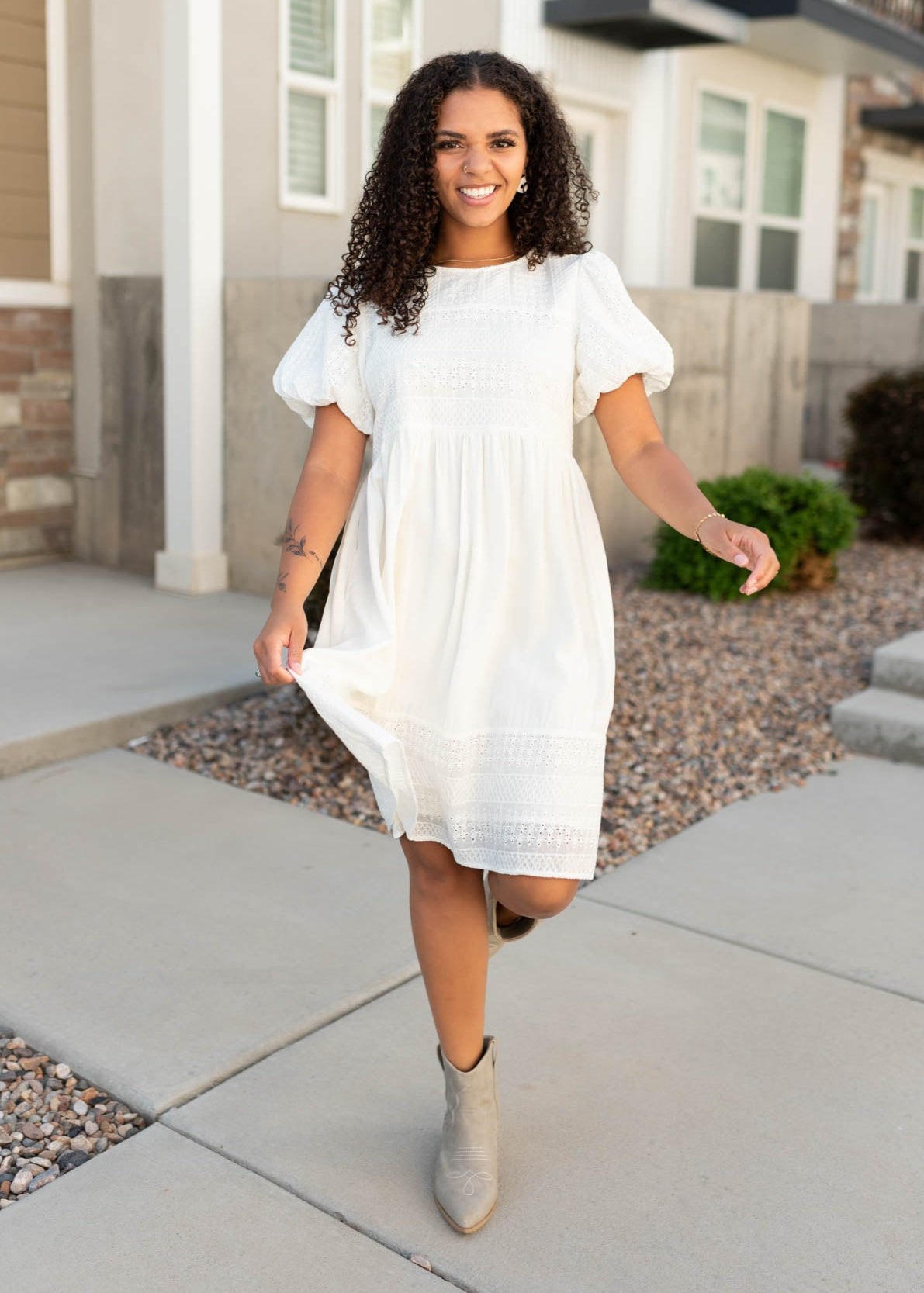 White embroidered dress with short sleeves