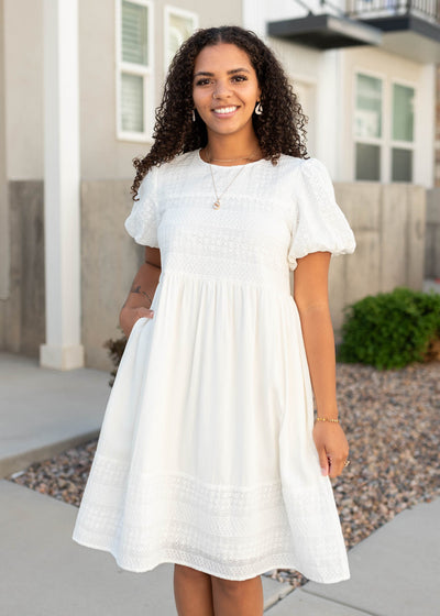 Short sleeve white embroidered dress