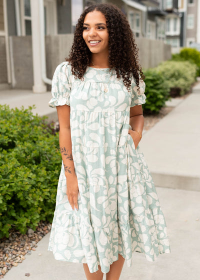 Sage floral dress with pockets