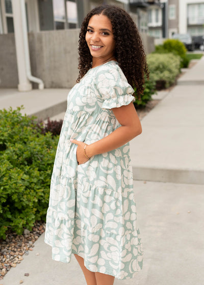 Side view of the sage floral dress
