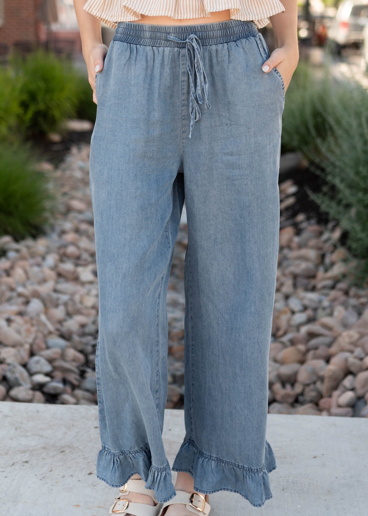 Ally Chambray Ruffle Pants | Lena Layne