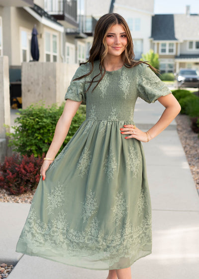 Deep sage embroidered dress