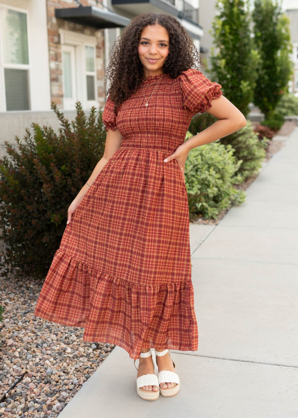 Alyssa Brick Red Plaid Dress
