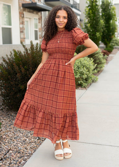 Alyssa Brick Red Plaid Dress