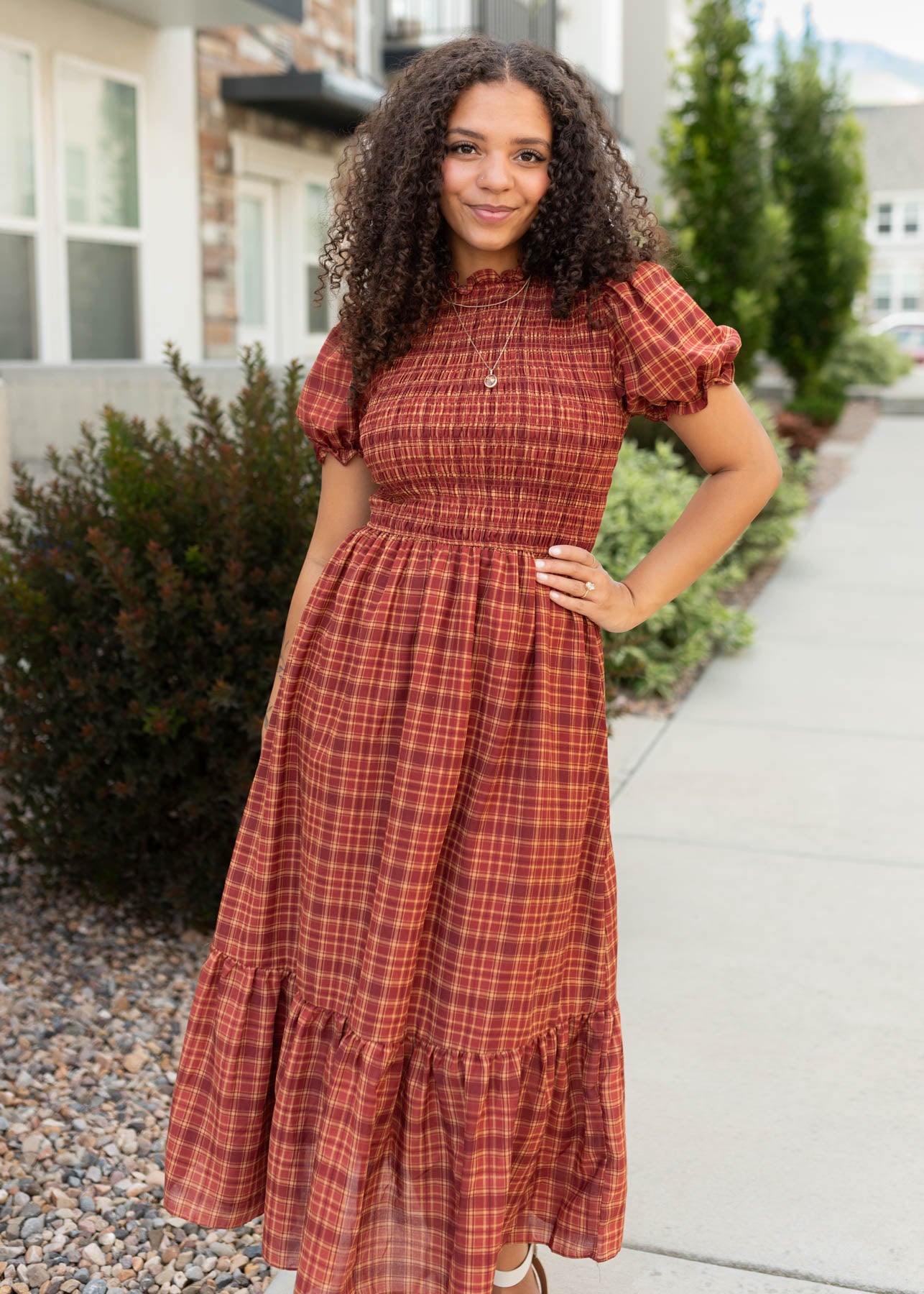 Alyssa Brick Red Plaid Dress
