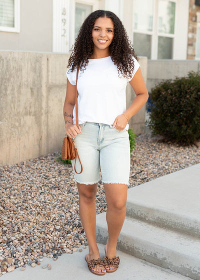 White reglan top with side seams