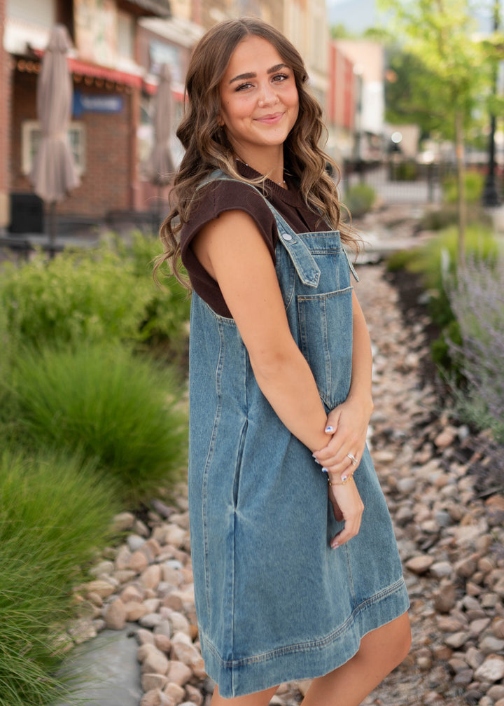 Amanda Denim Overall Mini Dress – Lena Layne