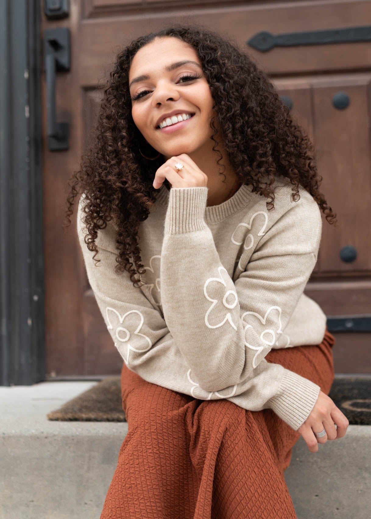 Amara Taupe Floral Sweater