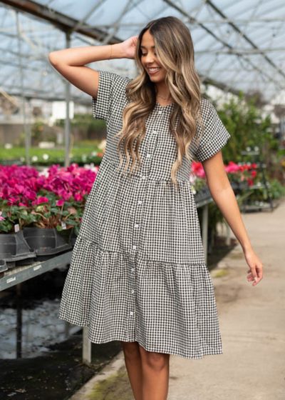 Black button down tiered dress