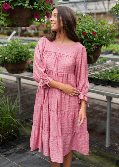Tiered pink long sleeve dress