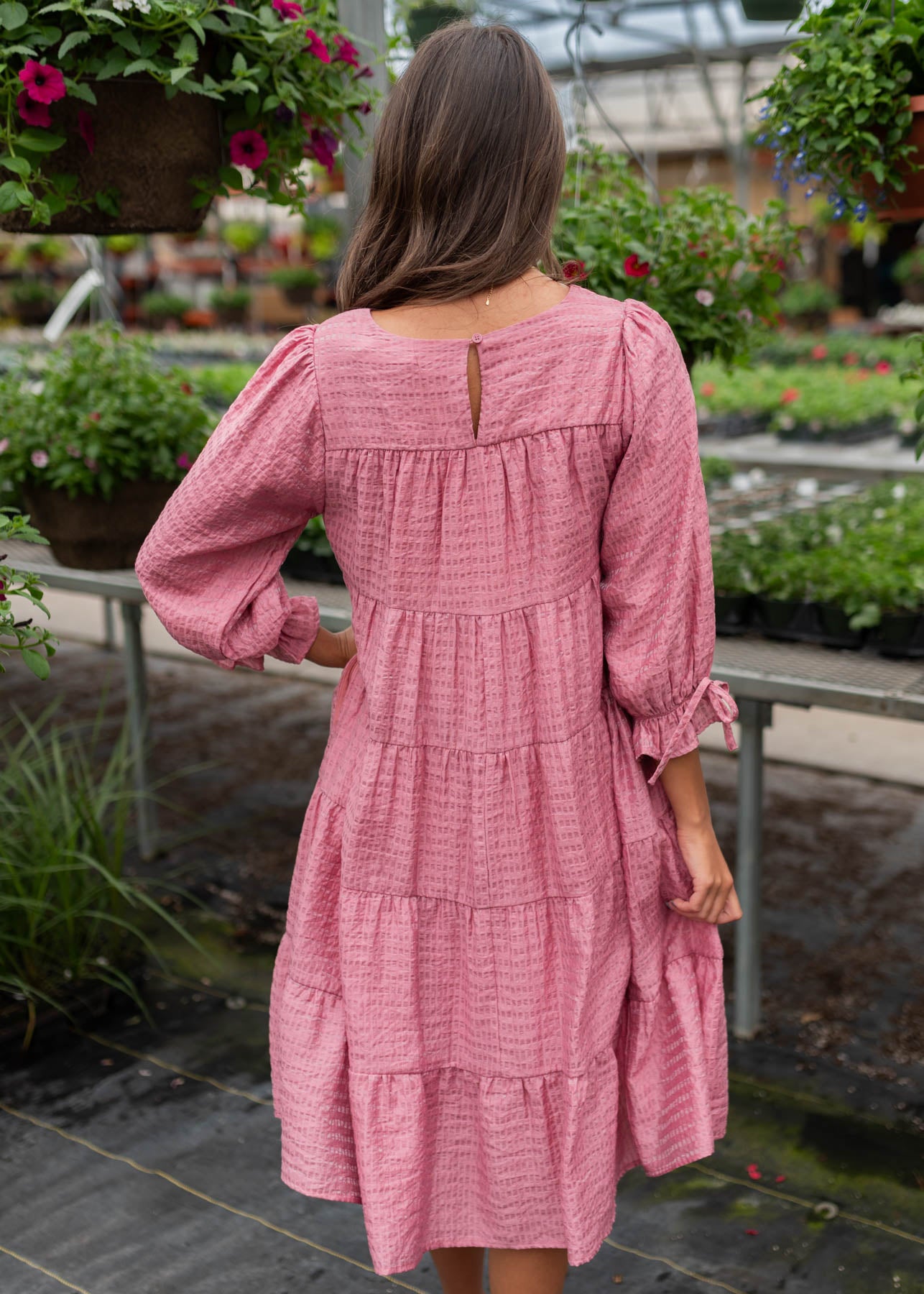 Back view of the pink long sleeve dress