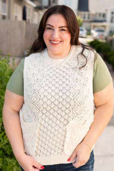 Plus size cream knit sweater vest
