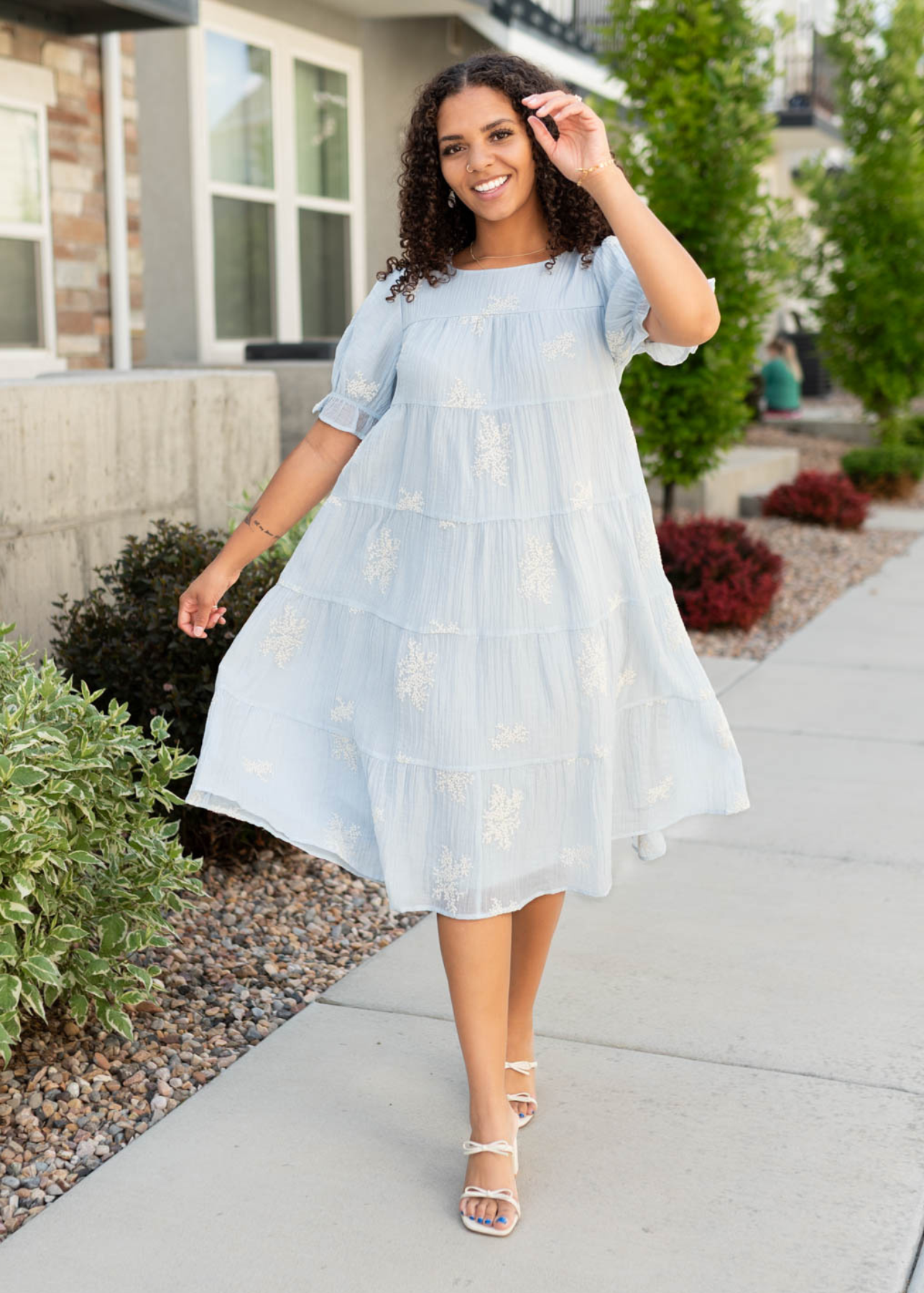 Soft blue dress with white flowers