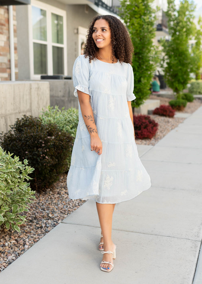 Soft blue dress with short sleeves