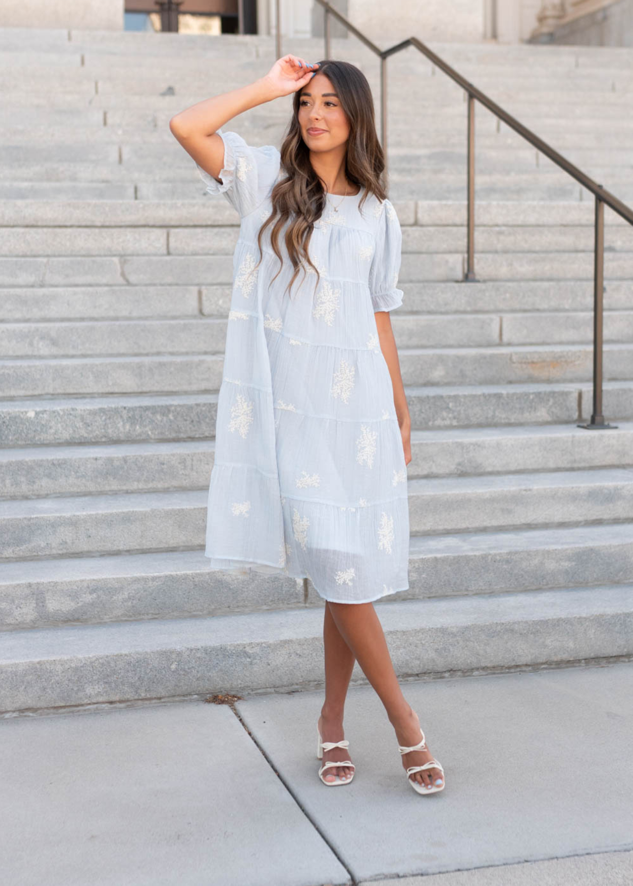 Short sleeve soft blue dress