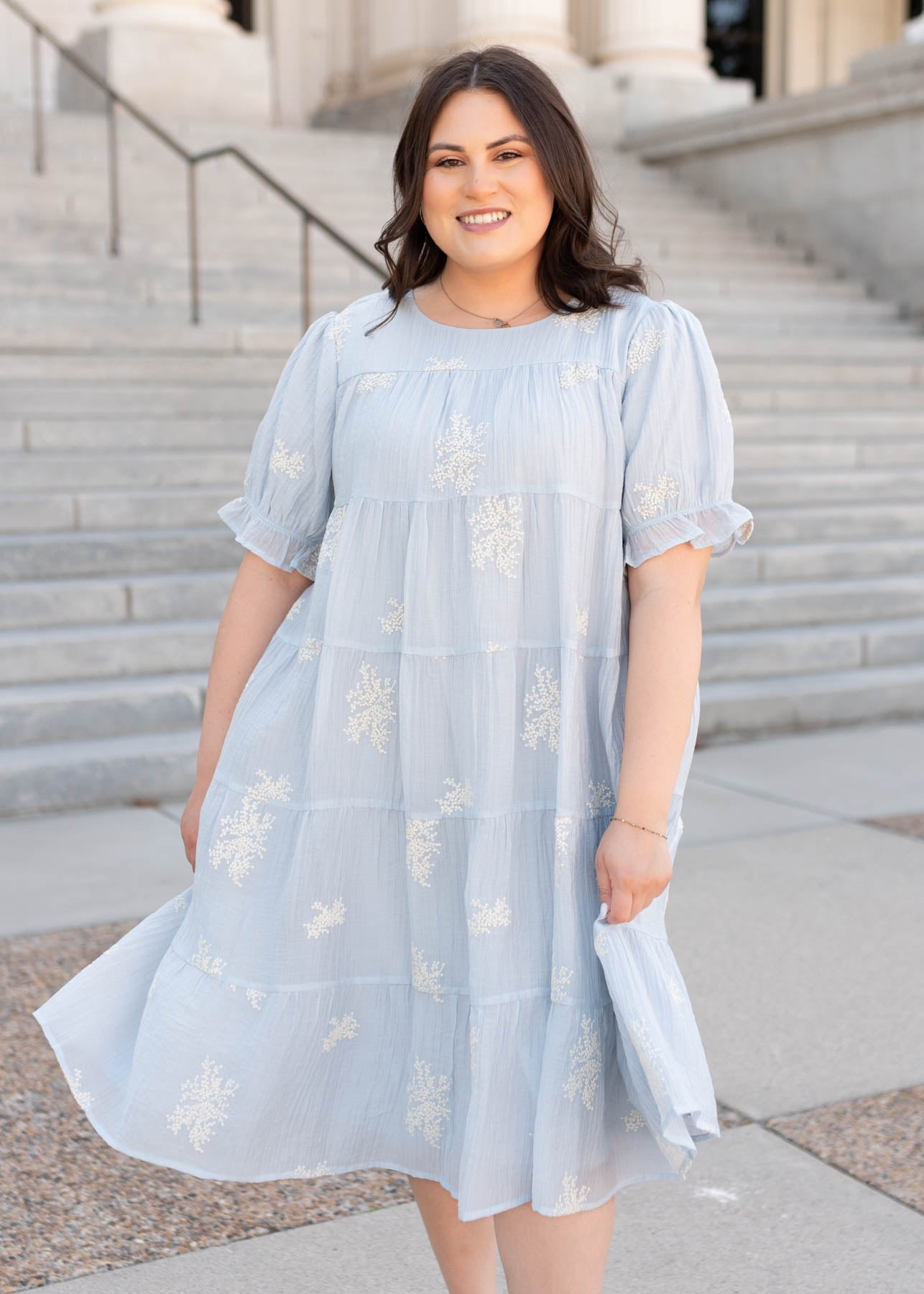 Short sleeve plus size soft blue dress