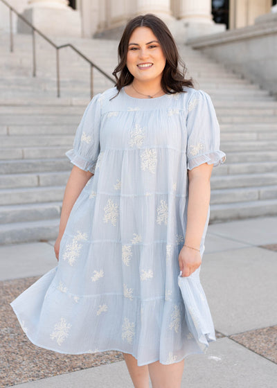 Short sleeve plus size soft blue dress