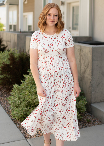 White dress with little red flowers