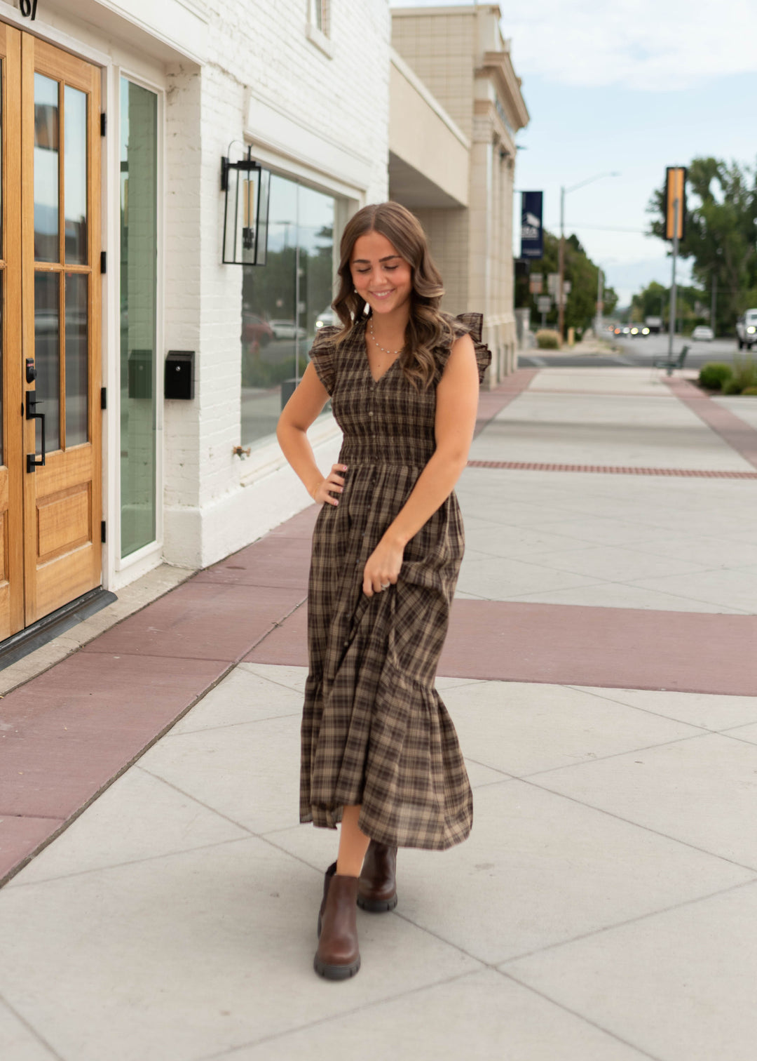 brown smocked midi dress Ann Plaid week2724_20240630 Size:42 Regular Jacket cotton lining What's the difference between