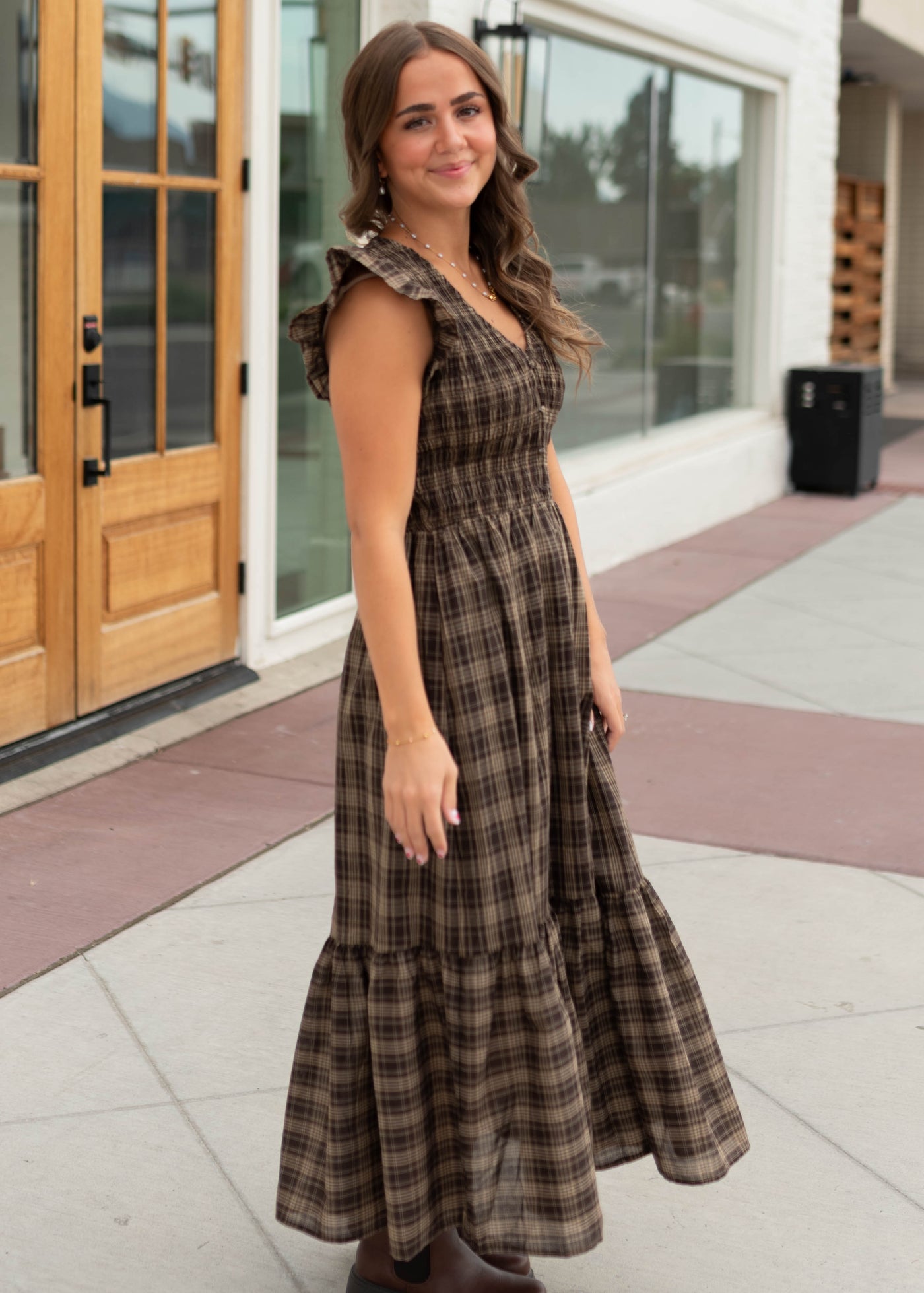 plaid formal dress Wool  Vintage Long Sleeve Winter Midi Inspired by vintage elegance Elegant Gowns for Photography Sessions