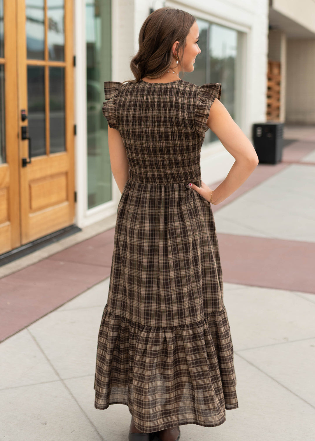 checkered dress brown Ann Plaid Smocked Midi Puff sleeve Size:XL (7-9 yrs.) Colour_Family_Black Lulus | Black Floral The BEST twirl power