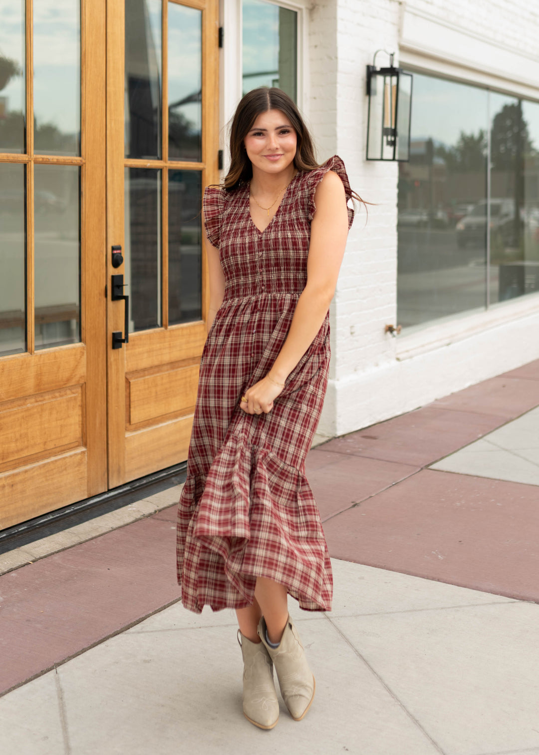 plaid burgundy dress Savannah Smocked Midi midnight blue prom dresses hide Lulus while the eye US SIZE:6