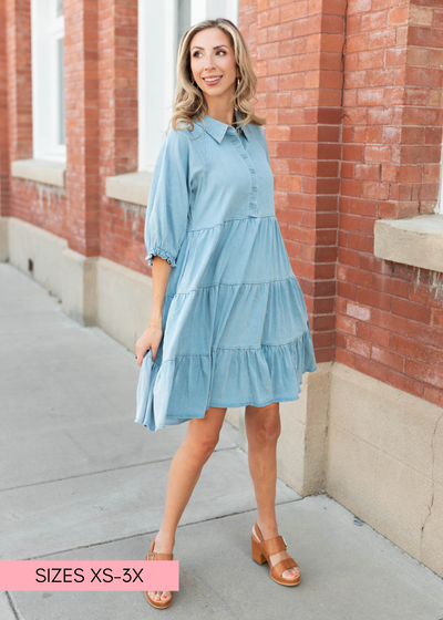 Lena Lou chambray tiered dress
