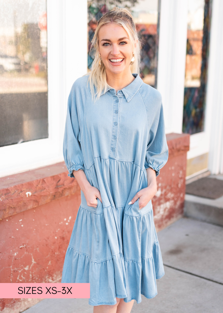 Anna Chambray Tiered Dress - Denim Dress
