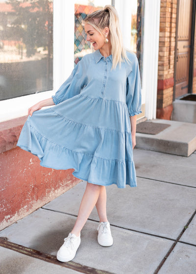 Anna Chambray Tiered Dress