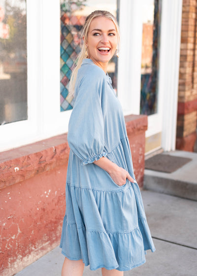 Anna Chambray Tiered Dress