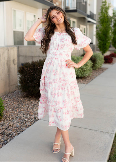 Short sleeve pink floral dress