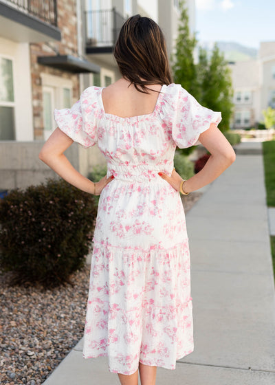 Back view of the pink floral dress