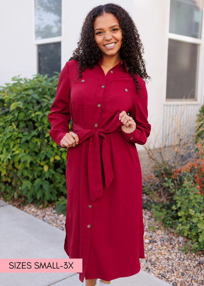 Burgundy button up dress