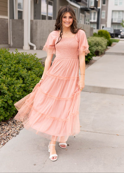 Tiered skirt on the dusty coral dress